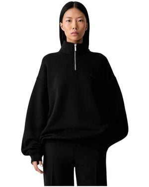 Lacoste Hoodies & Sweatvesten ,Zwart ,Katoen Sweatshirt Met Ritskraag Van Zwaar Fleece