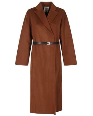 Semicouture Belted Coats - Marrone