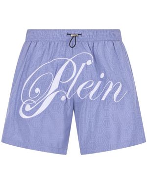Philipp Plein Zwemshorts Monogram Signature - Blauw