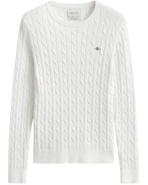 GANT Cable Knit Rundhals-Pullover - Weiß