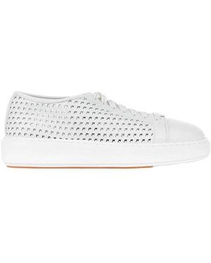 Santoni Schoenen ,Wit ,Leer Perforated Leather Sneakers