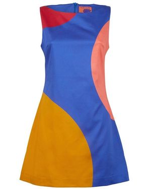 Gallo Damen Blaues Ärmelloses Kurzes Baumwollkleid Mit Makro-Punktmuster