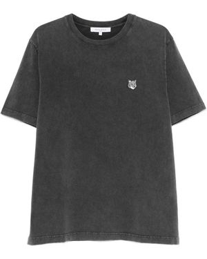 Maison Kitsuné Tops ,Grijs ,Katoen T-Shirt Met Vervaagd Fox Head-Logo - Zwart