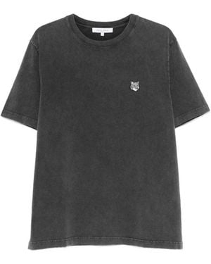 Maison Kitsuné Tops ,Grijs ,Katoen T-Shirt Met Vervaagd Fox Head-Logo - Zwart