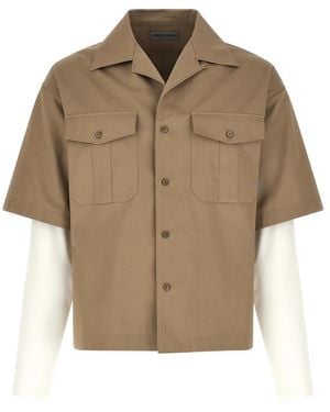 Balenciaga Overhemden ,Katoen Double-Layer Bowling Shirt - Naturel