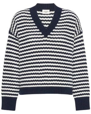 Weekend by Maxmara Gestreifter V-Ausschnitt Pullover - Blau