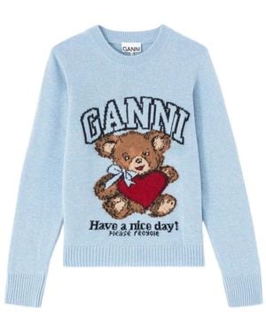 Ganni Round-Neck Knitwear - Azul