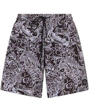 Philipp Plein Badmode ,Zwart ,Polyester Zwemshorts Skull All-Over - Blauw