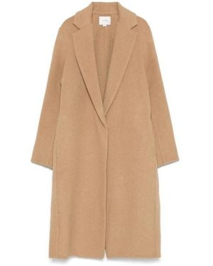 Vince Elegante Bruine Wollen Jas - Naturel