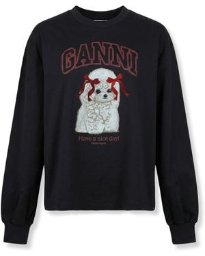 Ganni Hoodies & Sweatvesten ,Zwart ,Katoen Poodle Lange Mouw