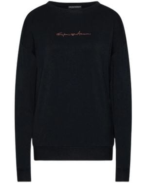 Emporio Armani Hoodies & Sweatvesten ,Zwart ,Katoen Lichte Sweater Met Signature Logo En Studs