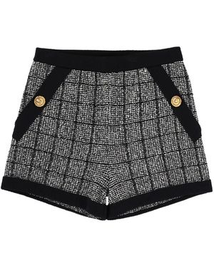 Balmain Korte Broeken ,Zwart ,Tweed Korte Lichtgewicht Tweed Gebreide Shorts Met Knopen