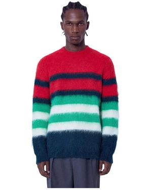 Lacoste Truien & Vesten ,Veelkleurig ,Runway Gestreepte Geborstelde Alpaca Blend Piqué Trui - Rood