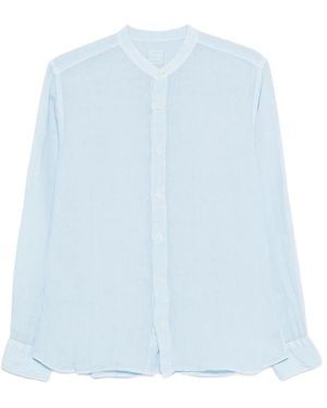 120% Lino Overhemden ,Blauw ,Linnen Halsloze Blouse Met Lange Mouwen
