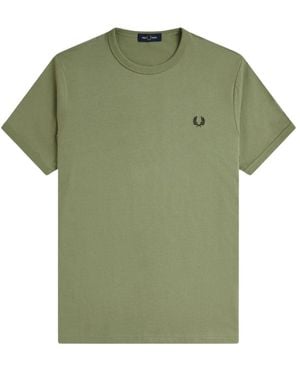 Fred Perry Grünes Ringer-T-Shirt Mit Rundhalsausschnitt