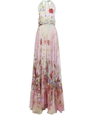 Roberto Cavalli Lange Chiffon Jurk Met Miami Bloemenprint - Roze