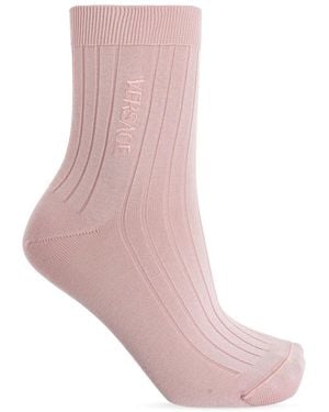 Versace Ondergoed ,Roze ,Katoen Geborduurde Geribbelde Katoenen Sokken