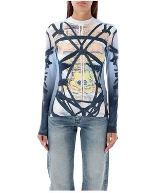 Y. Project Bondage print top blau schwarz