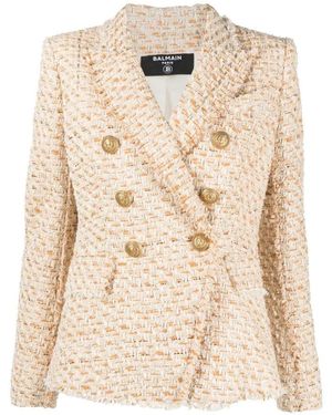 Balmain Jassen ,Tweed Tweed Casual Blazer Jas - Naturel
