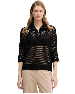 Joseph Ribkoff Truien & Vesten ,Zwart ,Polyester Boxy Sweater Met Zipped Halslijn