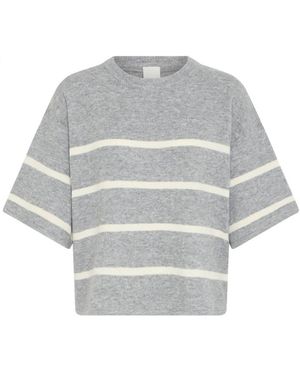 Ichi Tops ,Grijs ,Wol Zachte Gebreide Trui Grijs Amandelmelk