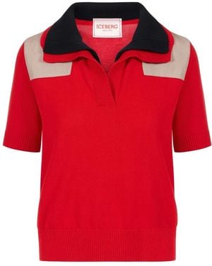 Iceberg Truien & Vesten ,Rood ,Dropped Effen Gebreide Polo Sweater Met Korte Mouwen