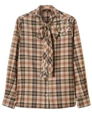 Twinset Ruitjes Flanellen Blouse Met Borduurwerk - Naturel