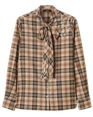 Twinset Ruitjes Flanellen Blouse Met Borduurwerk - Naturel