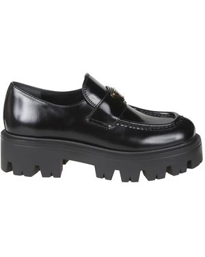 Prada Schoenen ,Zwart ,Leer Mocassins Van Geborsteld Leer
