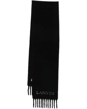Lanvin Accessoires ,Zwart ,Wol Logo Sjaal Met Franjes