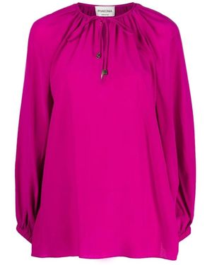 PHAEONIA Overhemden ,Roze ,Fuchsia Zijden Blouse Met Zelfstrik