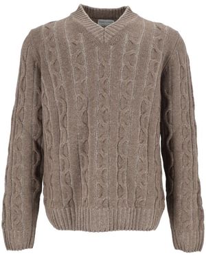 SETTEFILI CASHMERE Scollo V Treccia Vanisé 3 Fili-Knit - Grijs