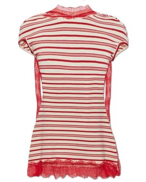 Christopher Esber Gestreiftes Jersey-T-Shirt-Kleid Mit Spitzenbesatz - Rot