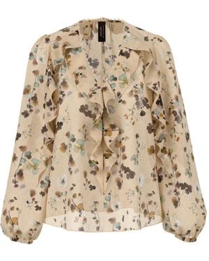 Marc Cain Blouse Met Bloemenprint En Ruches - Naturel
