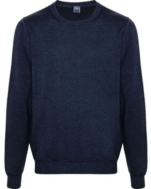 Fedeli Truien & Vesten ,Blauw ,Wol Merino Wollen Jersey Met Ronde Hals