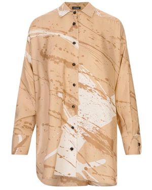 Kiton Overhemden ,Bruin ,Satijn Oversized Overhemd Met Abstracte Print - Naturel