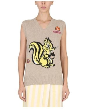 Cormio Nicole V-Neck Eichhörnchen Strickweste - Natur