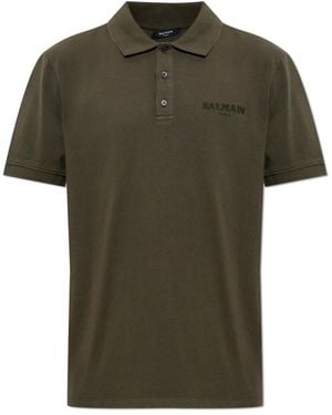 Balmain Tops ,Groen ,Katoen Polo Shirt Met Geborduurd Logo