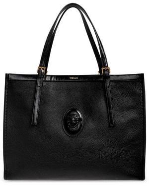 Versace Rivière Large Leren Tote - Zwart