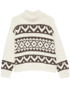 Peserico Truien & Vesten ,Wit ,Katoen Jacquard-Gebreide Geometrische Trui