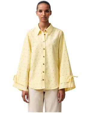 Never Fully Dressed Overhemden ,Geel ,Polyester Citroen Pinstripe Shirt - Metallic