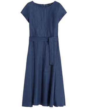 Weekend by Maxmara Linen Belted Midi Dress - Blue