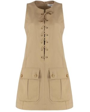 Chloé Lace-up Pinafore Dress In Cotton Satin - Natural