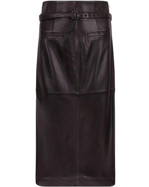 Ami Paris Donkerbruine Leren Midirok - Zwart