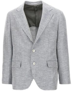 Brunello Cucinelli Jassen ,Blauw ,Wol Chevron Deconstructed Blazer - Grijs