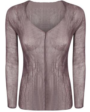 Issey Miyake Overhemden ,Bruin ,Chiffon Gedraaide Chiffon Lange Mouw Top