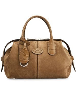 Tod's Tote-Bag Aus Wildleder Mit Krokodilprägung - Braun