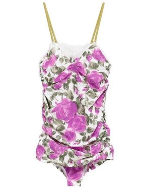 Chloé Tops ,Veelkleurig ,Katoen Rose-Print Ruched Bodysuit - Paars
