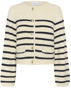 Saint Tropez Truien & Vesten ,Wit ,Wol Larna Cardigan Met Ronde Hals