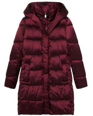 Oltre Lange Nylon Gewatteerde Jas Met Capuchon - Rood
